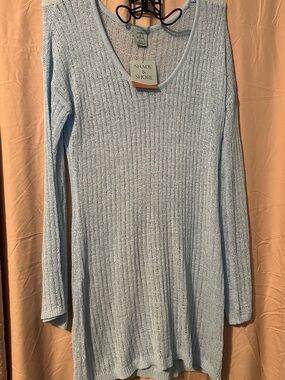 Shade & Shore Pale Blue Ribbed Knit Long Sleeve Tunic